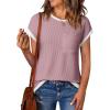 imageEVALESS Womens Short Sleeve T Shirts Crewneck Color Block Ribbed Knit Tee Blouses 2025 Trendy Summer TopsViolet