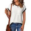 imageEVALESS Womens Short Sleeve T Shirts Crewneck Color Block Ribbed Knit Tee Blouses 2025 Trendy Summer TopsWhite