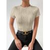 imageEVALESS Womens Short Sleeve Textured Tops Summer Casual Crewneck Solid Slim Fitted Basic T Shirts Tee BlousesB Apricot