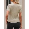 imageEVALESS Womens Short Sleeve Textured Tops Summer Casual Crewneck Solid Slim Fitted Basic T Shirts Tee BlousesB Apricot