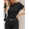 imageEVALESS Womens Short Sleeve Textured Tops Summer Casual Crewneck Solid Slim Fitted Basic T Shirts Tee BlousesB Black
