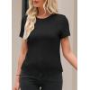 imageEVALESS Womens Short Sleeve Textured Tops Summer Casual Crewneck Solid Slim Fitted Basic T Shirts Tee BlousesB Black
