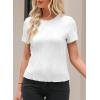 imageEVALESS Womens Short Sleeve Textured Tops Summer Casual Crewneck Solid Slim Fitted Basic T Shirts Tee BlousesB White