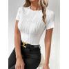 imageEVALESS Womens Short Sleeve Textured Tops Summer Casual Crewneck Solid Slim Fitted Basic T Shirts Tee BlousesB White