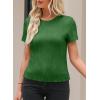 imageEVALESS Womens Short Sleeve Textured Tops Summer Casual Crewneck Solid Slim Fitted Basic T Shirts Tee BlousesC Blackish Green