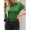 imageEVALESS Womens Short Sleeve Textured Tops Summer Casual Crewneck Solid Slim Fitted Basic T Shirts Tee BlousesC Blackish Green