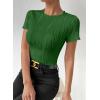 imageEVALESS Womens Short Sleeve Textured Tops Summer Casual Crewneck Solid Slim Fitted Basic T Shirts Tee BlousesC Blackish Green