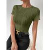 imageEVALESS Womens Short Sleeve Textured Tops Summer Casual Crewneck Solid Slim Fitted Basic T Shirts Tee BlousesC Jungle Green