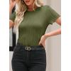 imageEVALESS Womens Short Sleeve Textured Tops Summer Casual Crewneck Solid Slim Fitted Basic T Shirts Tee BlousesC Jungle Green