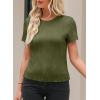 imageEVALESS Womens Short Sleeve Textured Tops Summer Casual Crewneck Solid Slim Fitted Basic T Shirts Tee BlousesC Jungle Green