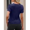 imageEVALESS Womens Short Sleeve Textured Tops Summer Casual Crewneck Solid Slim Fitted Basic T Shirts Tee BlousesC Navy Blue