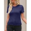 imageEVALESS Womens Short Sleeve Textured Tops Summer Casual Crewneck Solid Slim Fitted Basic T Shirts Tee BlousesC Navy Blue