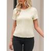 imageEVALESS Womens Short Sleeve Textured Tops Summer Casual Crewneck Solid Slim Fitted Basic T Shirts Tee BlousesE Beige
