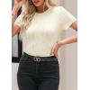 imageEVALESS Womens Short Sleeve Textured Tops Summer Casual Crewneck Solid Slim Fitted Basic T Shirts Tee BlousesE Beige