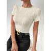 imageEVALESS Womens Short Sleeve Textured Tops Summer Casual Crewneck Solid Slim Fitted Basic T Shirts Tee BlousesE Beige