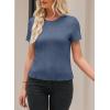 imageEVALESS Womens Short Sleeve Textured Tops Summer Casual Crewneck Solid Slim Fitted Basic T Shirts Tee BlousesE Blue