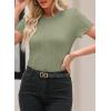 imageEVALESS Womens Short Sleeve Textured Tops Summer Casual Crewneck Solid Slim Fitted Basic T Shirts Tee BlousesE Light Green