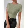 imageEVALESS Womens Short Sleeve Textured Tops Summer Casual Crewneck Solid Slim Fitted Basic T Shirts Tee BlousesE Light Green