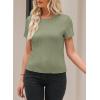 imageEVALESS Womens Short Sleeve Textured Tops Summer Casual Crewneck Solid Slim Fitted Basic T Shirts Tee BlousesE Light Green