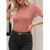 imageEVALESS Womens Short Sleeve Textured Tops Summer Casual Crewneck Solid Slim Fitted Basic T Shirts Tee BlousesE Rose Pink