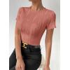 imageEVALESS Womens Short Sleeve Textured Tops Summer Casual Crewneck Solid Slim Fitted Basic T Shirts Tee BlousesE Rose Pink