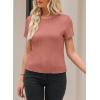imageEVALESS Womens Short Sleeve Textured Tops Summer Casual Crewneck Solid Slim Fitted Basic T Shirts Tee BlousesE Rose Pink
