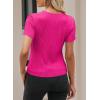imageEVALESS Womens Short Sleeve Textured Tops Summer Casual Crewneck Solid Slim Fitted Basic T Shirts Tee BlousesE Rose Red