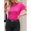 imageEVALESS Womens Short Sleeve Textured Tops Summer Casual Crewneck Solid Slim Fitted Basic T Shirts Tee BlousesE Rose Red