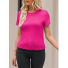 imageEVALESS Womens Short Sleeve Textured Tops Summer Casual Crewneck Solid Slim Fitted Basic T Shirts Tee BlousesE Rose Red