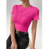 imageEVALESS Womens Short Sleeve Textured Tops Summer Casual Crewneck Solid Slim Fitted Basic T Shirts Tee BlousesE Rose Red
