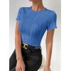 imageEVALESS Womens Short Sleeve Textured Tops Summer Casual Crewneck Solid Slim Fitted Basic T Shirts Tee BlousesE Sky Blue