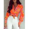 imageEVALESS Womens Tops Button Down Shirts Print Long Sleeve Blouses for Women Fashion 2025A Orange