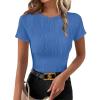 imageEVALESS Womens Short Sleeve Textured Tops Summer Casual Crewneck Solid Slim Fitted Basic T Shirts Tee BlousesE Sky Blue