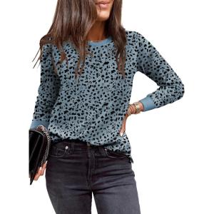 imageEVALESS Womens Crewneck Long Sleeve Tops Casual Polka Dots Tops Spring Summer 2025 Tshirts Shirts1b Gray Blue
