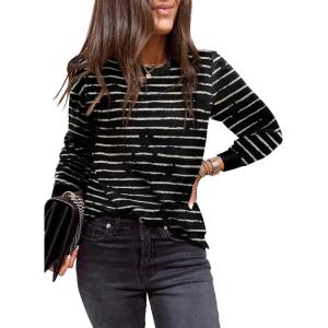 imageEVALESS Womens Crewneck Long Sleeve Tops Casual Polka Dots Tops Spring Summer 2025 Tshirts ShirtsE Black Striped
