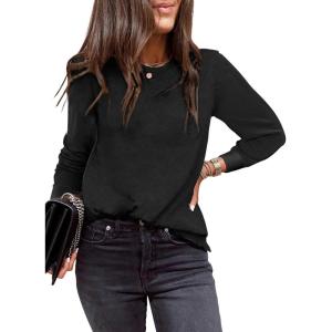 imageEVALESS Womens Crewneck Long Sleeve Tops Casual Polka Dots Tops Spring Summer 2025 Tshirts ShirtsG Black