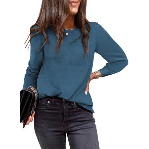 imageEVALESS Womens Crewneck Long Sleeve Tops Casual Polka Dots Tops Spring Summer 2025 Tshirts ShirtsG Blue