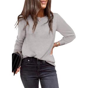 imageEVALESS Womens Crewneck Long Sleeve Tops Casual Polka Dots Tops Spring Summer 2025 Tshirts ShirtsG Gray