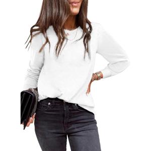 imageEVALESS Womens Crewneck Long Sleeve Tops Casual Polka Dots Tops Spring Summer 2025 Tshirts ShirtsG White