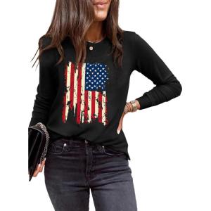 imageEVALESS Womens Crewneck Long Sleeve Tops Casual Polka Dots Tops Spring Summer 2025 Tshirts ShirtsI Black
