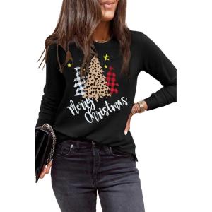 imageEVALESS Womens Crewneck Long Sleeve Tops Casual Polka Dots Tops Spring Summer 2025 Tshirts ShirtsI Christmas Black