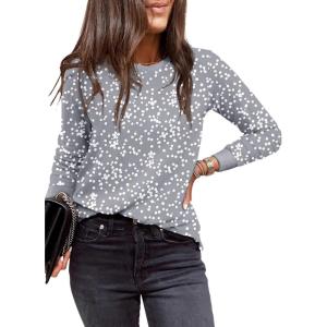 imageEVALESS Womens Crewneck Long Sleeve Tops Casual Polka Dots Tops Spring Summer 2025 Tshirts ShirtsI Gray