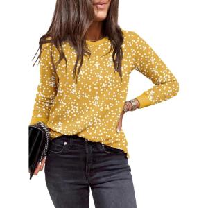 imageEVALESS Womens Crewneck Long Sleeve Tops Casual Polka Dots Tops Spring Summer 2025 Tshirts ShirtsI Yellow