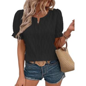 imageEVALESS Womens Fashion Tops Cute Puff Sleeve Blouses for Women Dressy Casual Spring Summer Clothes Outfits for 2025Black