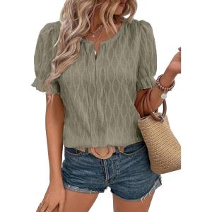 imageEVALESS Womens Fashion Tops Cute Puff Sleeve Blouses for Women Dressy Casual Spring Summer Clothes Outfits for 2025Gray