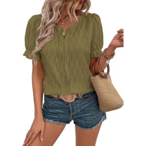 imageEVALESS Womens Fashion Tops Cute Puff Sleeve Blouses for Women Dressy Casual Spring Summer Clothes Outfits for 2025Jungle Green