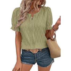 imageEVALESS Womens Fashion Tops Cute Puff Sleeve Blouses for Women Dressy Casual Spring Summer Clothes Outfits for 2025Meadow Mist Green
