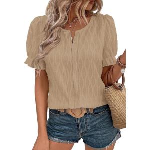 imageEVALESS Womens Fashion Tops Cute Puff Sleeve Blouses for Women Dressy Casual Spring Summer Clothes Outfits for 2025Pale Khaki