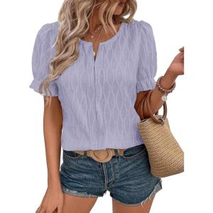 imageEVALESS Womens Fashion Tops Cute Puff Sleeve Blouses for Women Dressy Casual Spring Summer Clothes Outfits for 2025Purple