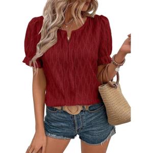 imageEVALESS Womens Fashion Tops Cute Puff Sleeve Blouses for Women Dressy Casual Spring Summer Clothes Outfits for 2025Red Dahlia
